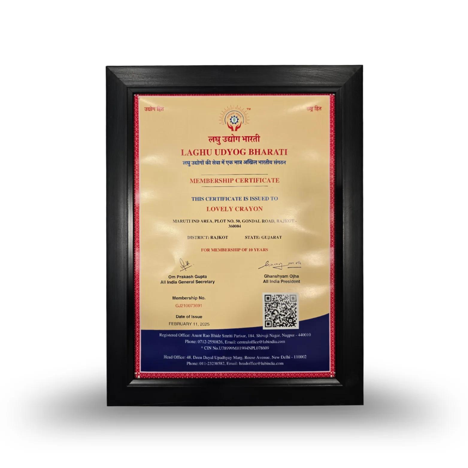 LAGHU UDYOG BHARAT - MEMBERSHIP CERTIFICATE